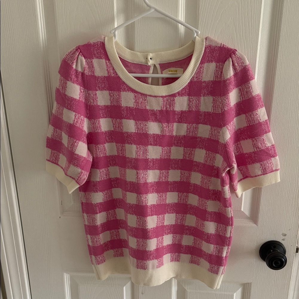 Anthropologie Maeve Pink & Cream Gingham Knit Tee